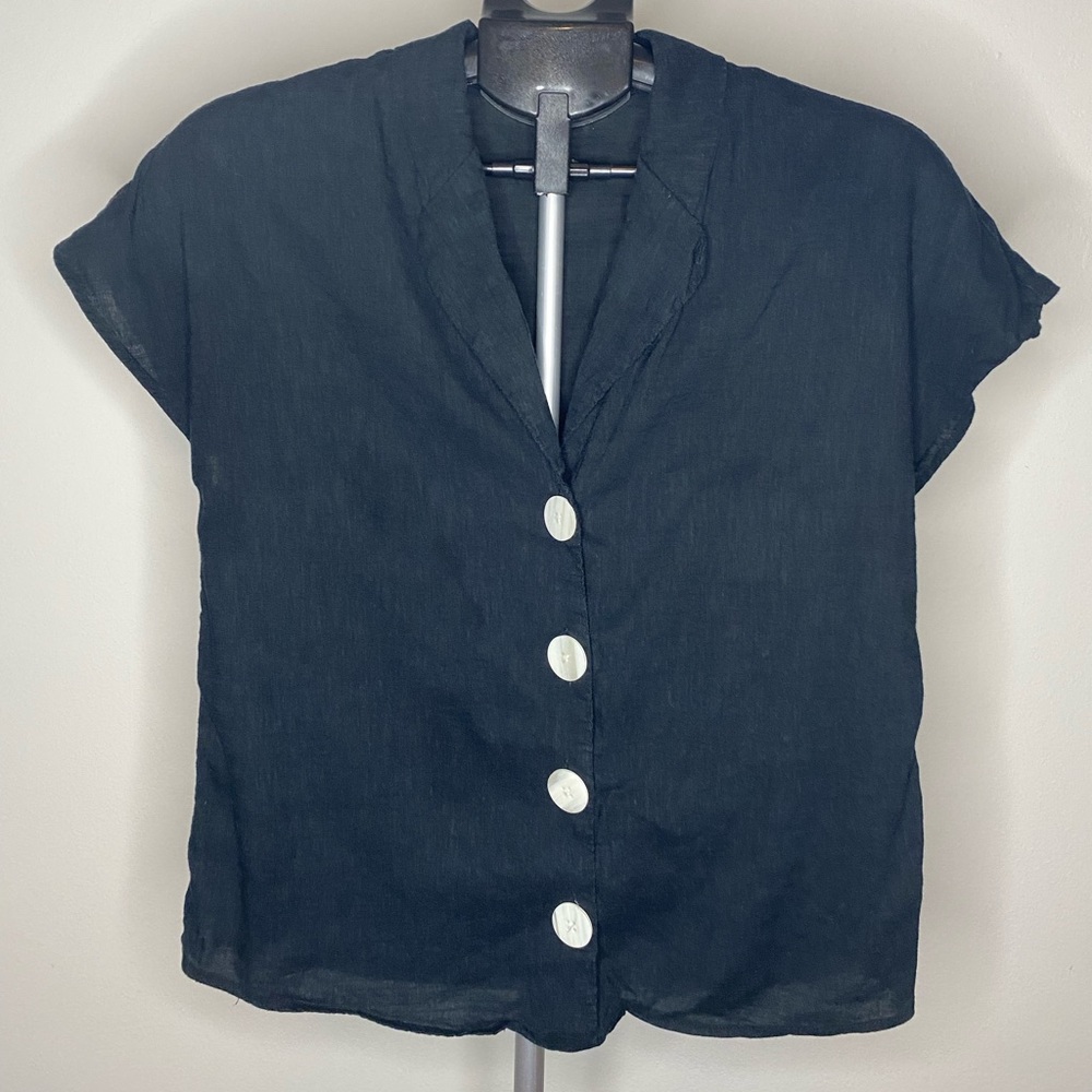 Mango black linen blouse Small